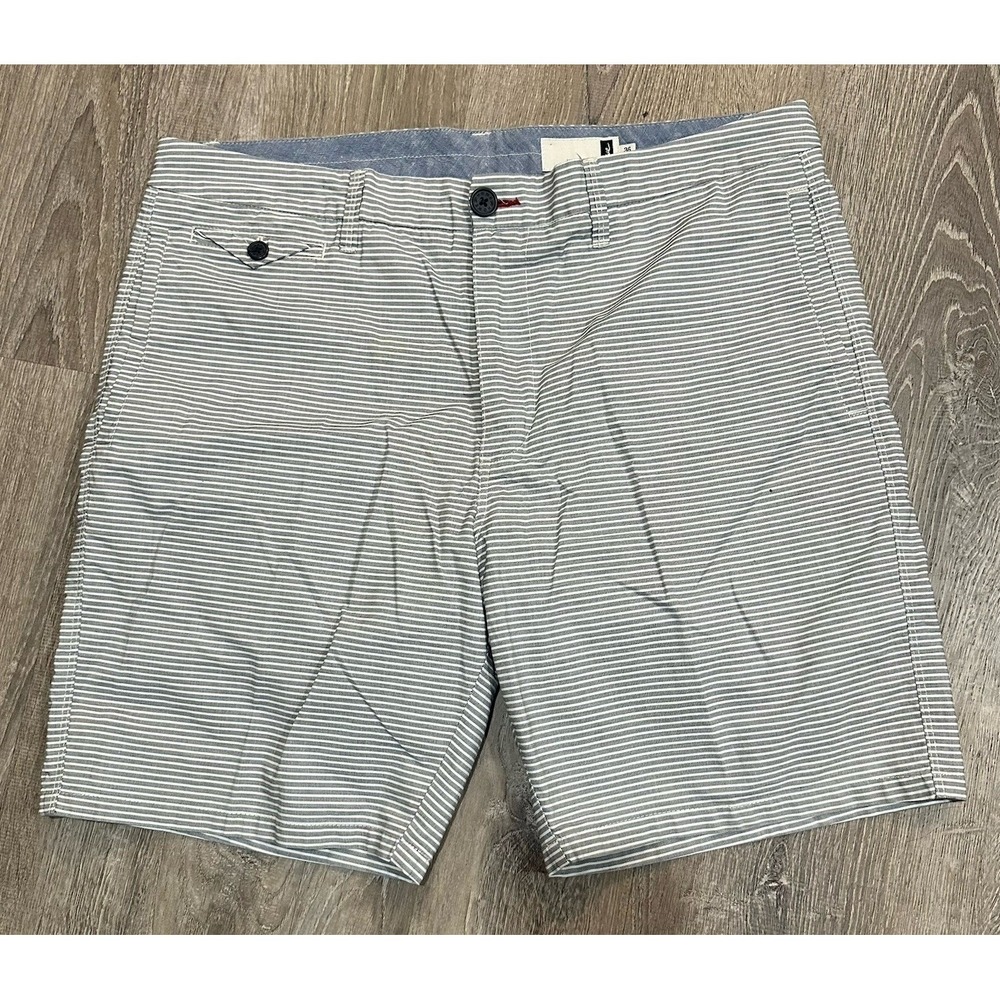 Howe Shorts Men's 36 Light Blue Striped Casual No65 Cotton Flat Front Fit Shorts